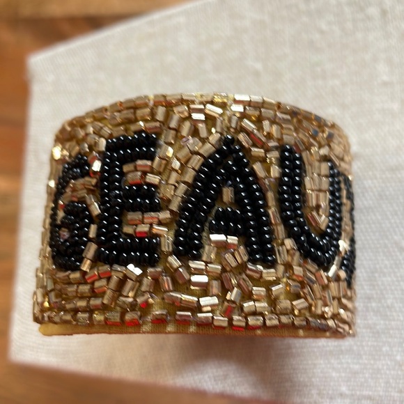 🎉🖤 LAST ONE! New Orleans Saints Game Day Beaded Geaux Saints Cuff Bracelet - Picture 1 of 6